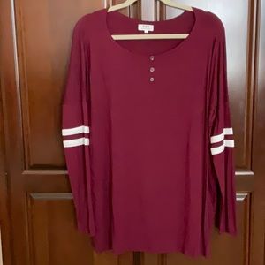 PIKO Bamboo Long Sleeved Tee in Maroon & White - Size L